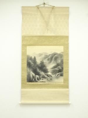 翠山筆　水墨山水　肉筆絹本掛軸